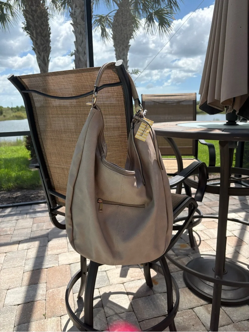 Mellow World Christa Rose Dust Large Leather Shoulder Hobo Bag
